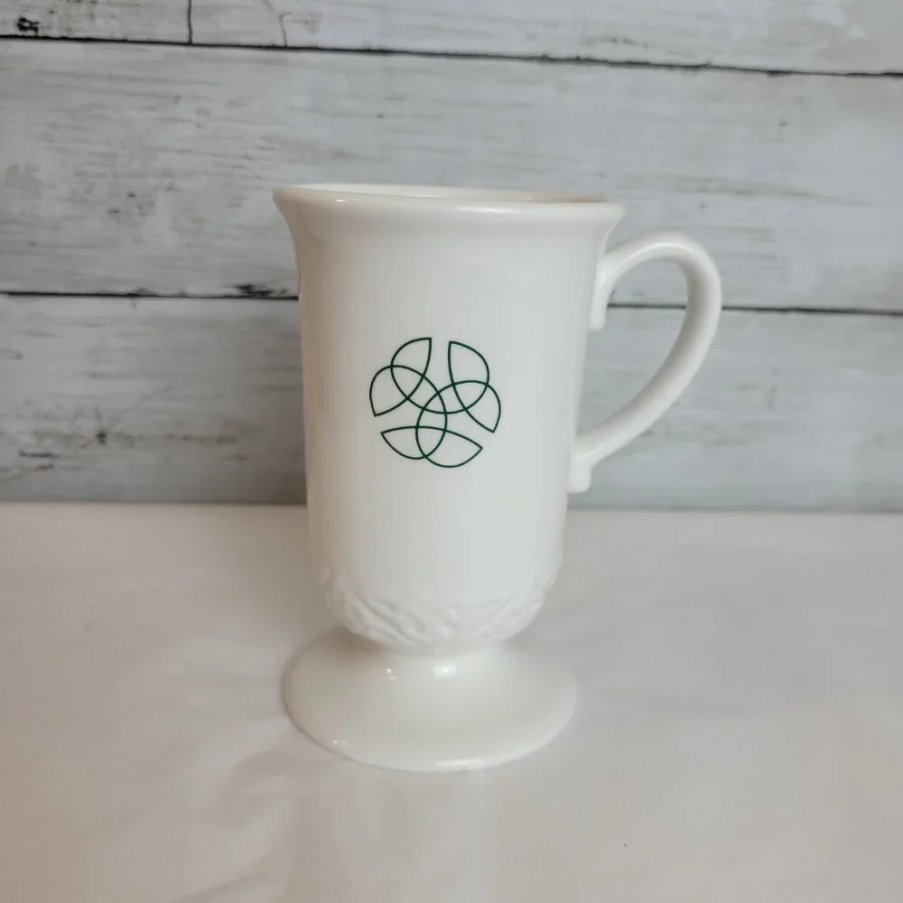 Vintage Russ Celtic Blessings Mug Stoneware Coffee White #29259 pedestal trinity